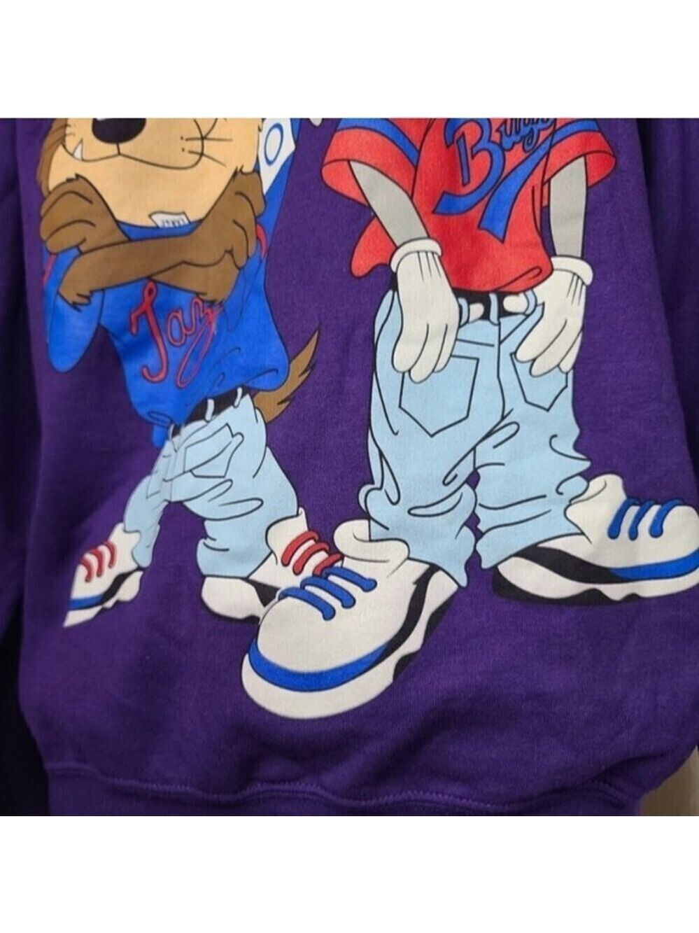 Looney Tunes Bugs Bunny Tasmanian Devil Baseball Purple Crewneck Vintage Sweater - Picture 3 of 8